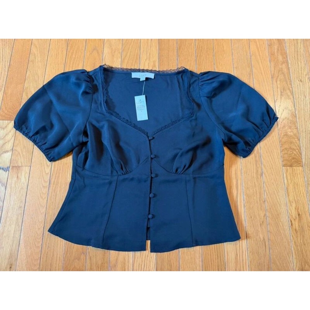 New NWT Ann Taylor LOFT Sweetheart Neck Puff Sleeve Blouse Sz 4